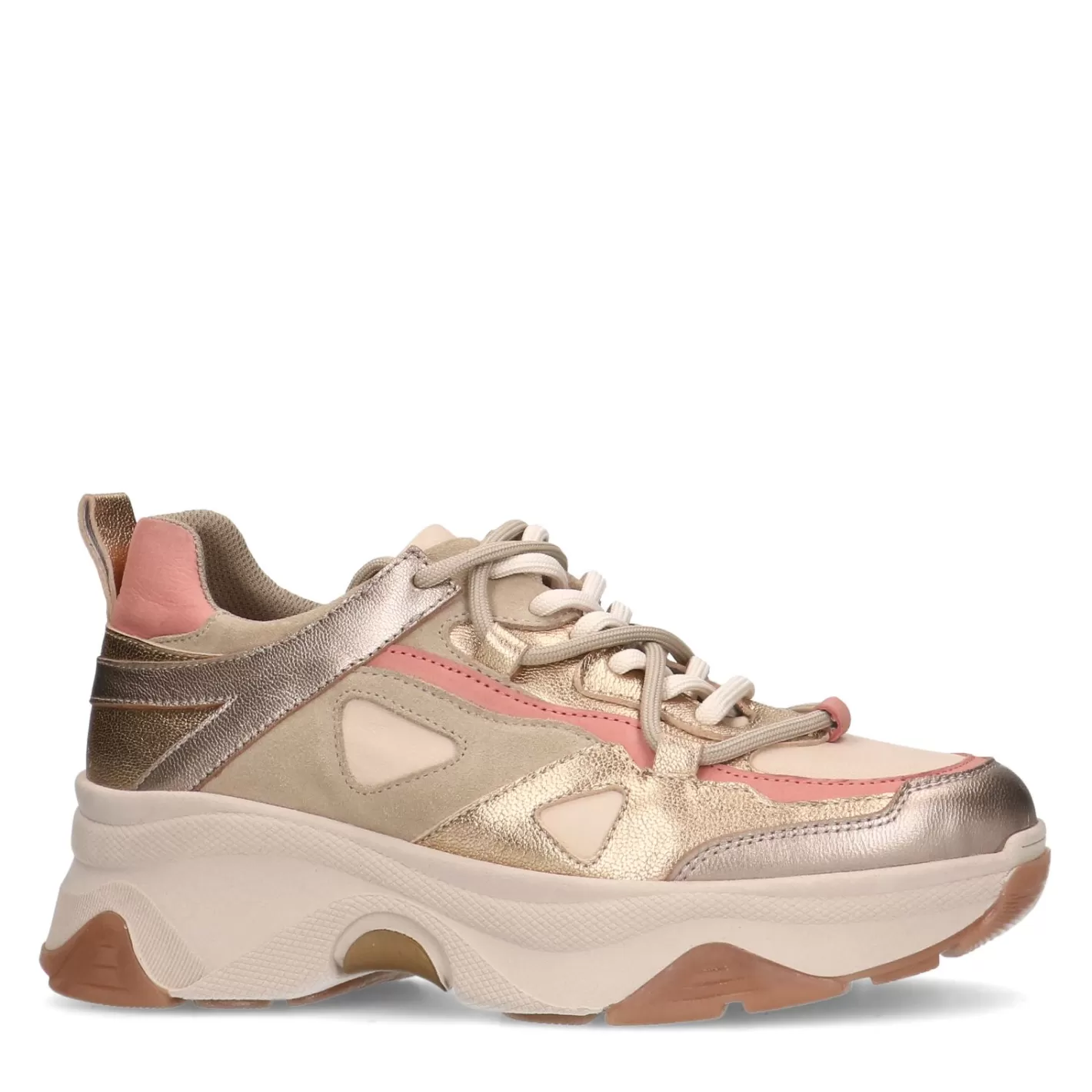 Baskets A Plateforme En Cuir Avec Details En Daim - Dore<Sacha Discount