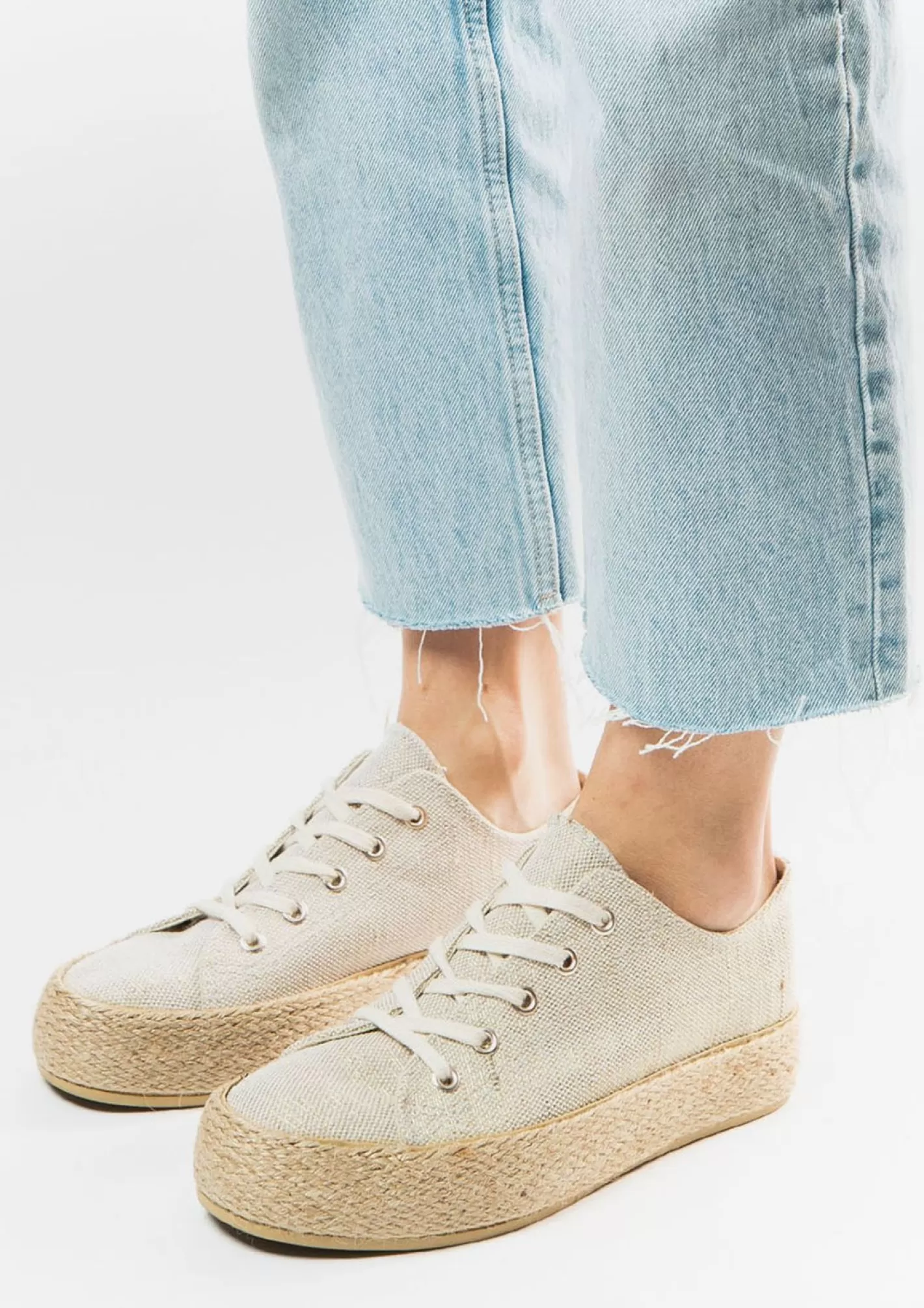 Baskets Pailletees Textile Avec Semelle En Corde - Beige<Sacha Clearance