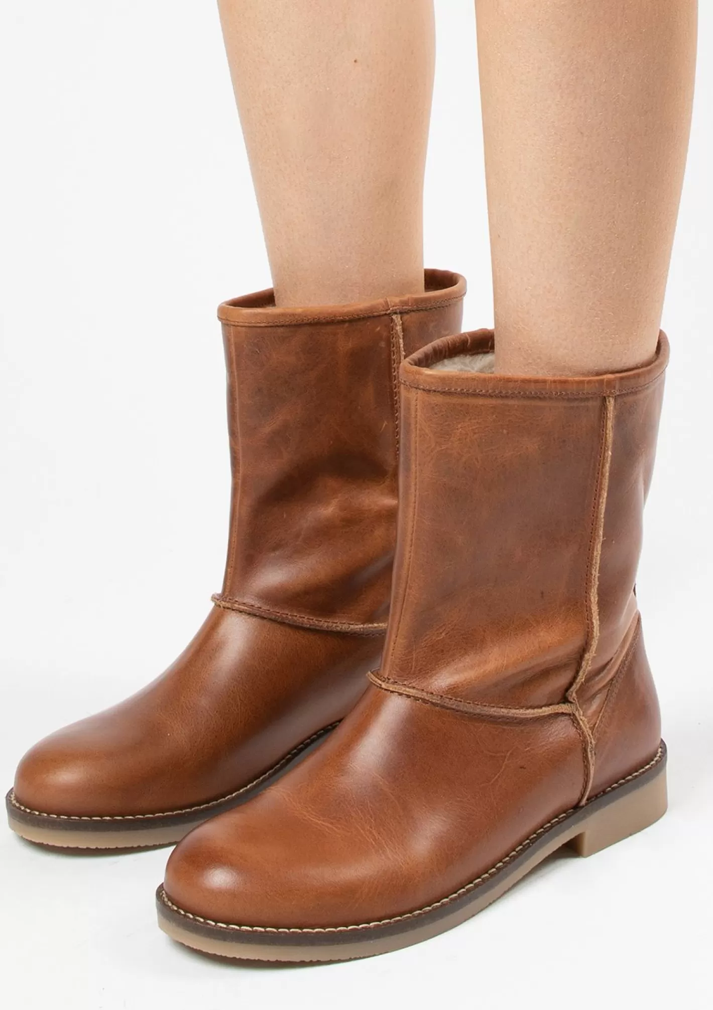 Bottes Courtes En Cuir Avec Doublure Fausse Fourrure - Marron<Sacha Outlet