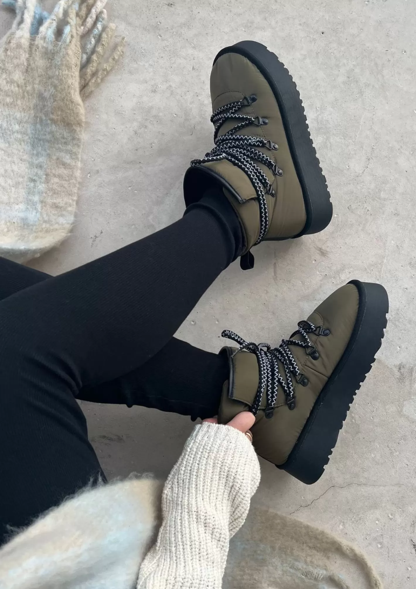Bottines A Lacets Matelassees Avec Semelle Plateforme - Vert Fonce<Sacha Hot
