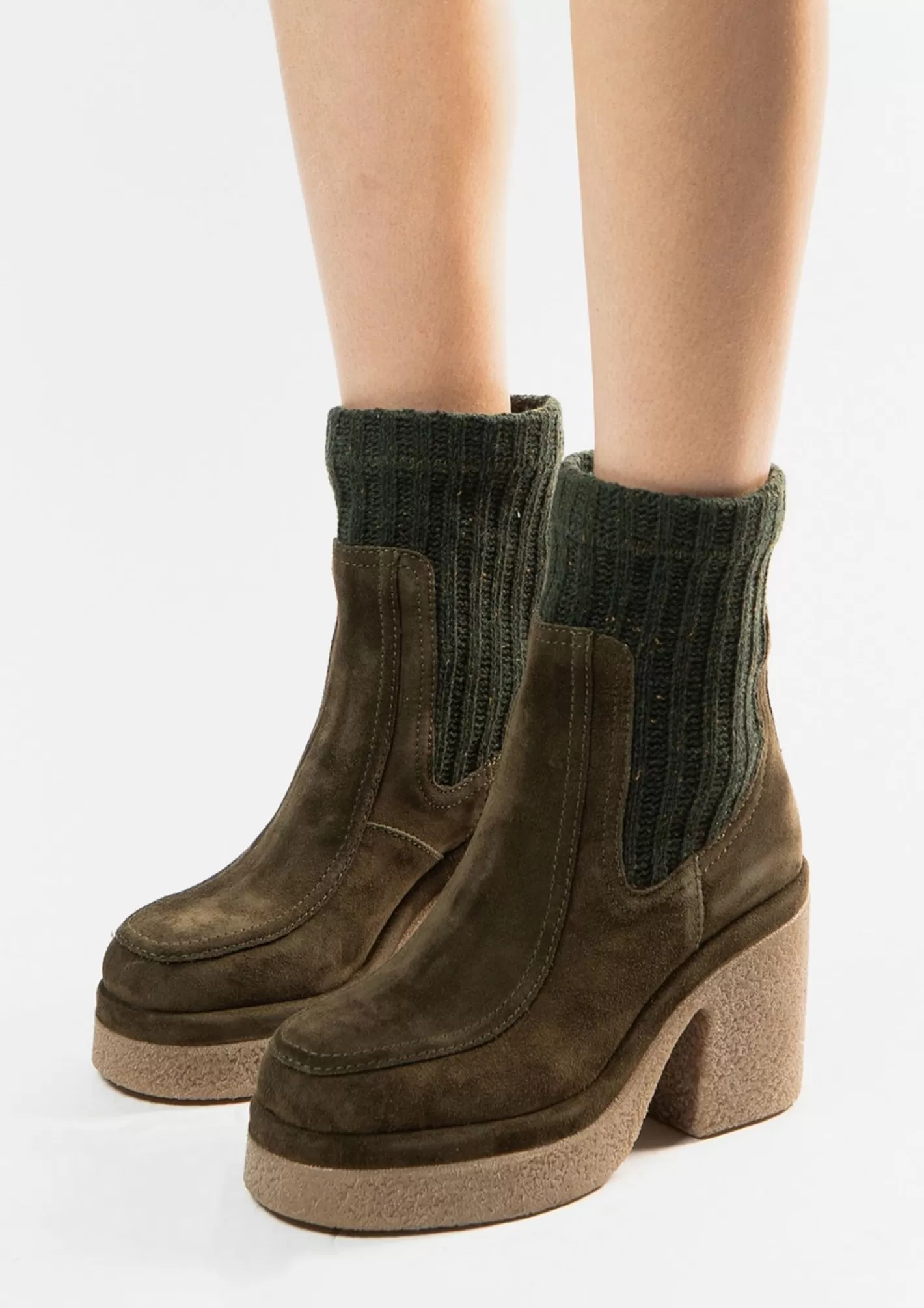 Bottines En Daim Avec Talon Cubain Et Plateau - Vert Fonce<Sacha Best Sale