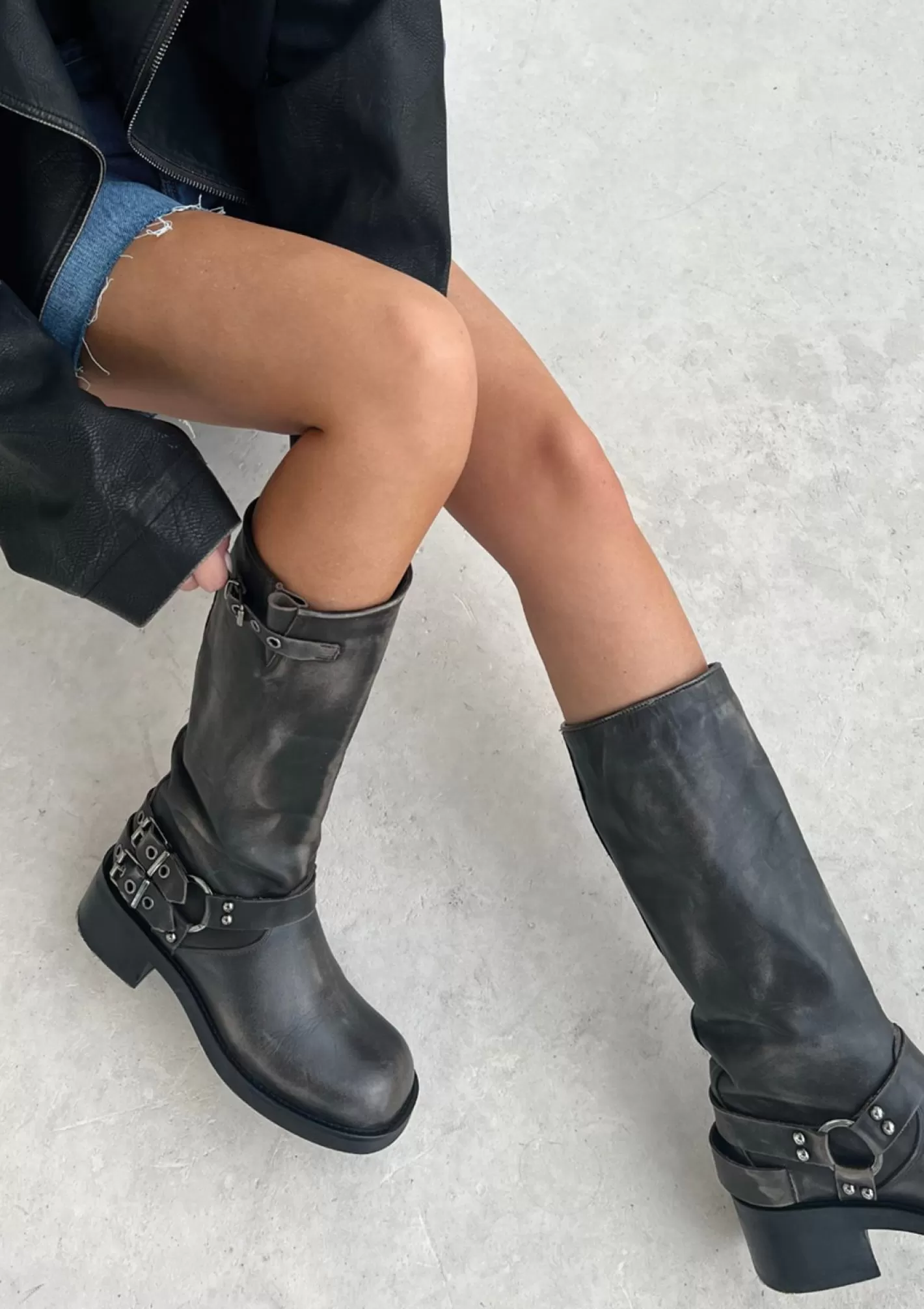 Bottines Motardes A Boucles - Gris Delave<Sacha Cheap