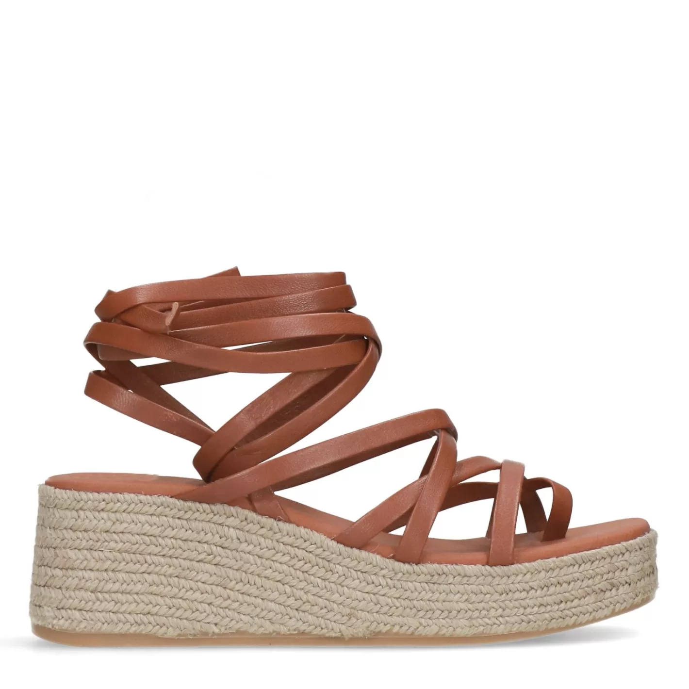 Sandales A Semelle Plateforme En Cuir A Lacets - Cognac<Sacha New