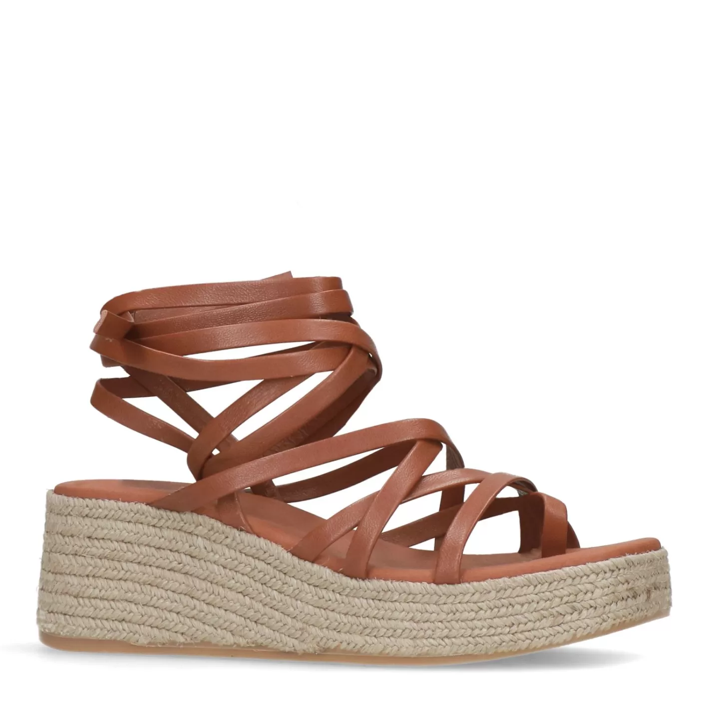 Sandales A Semelle Plateforme En Cuir A Lacets - Cognac<Sacha New
