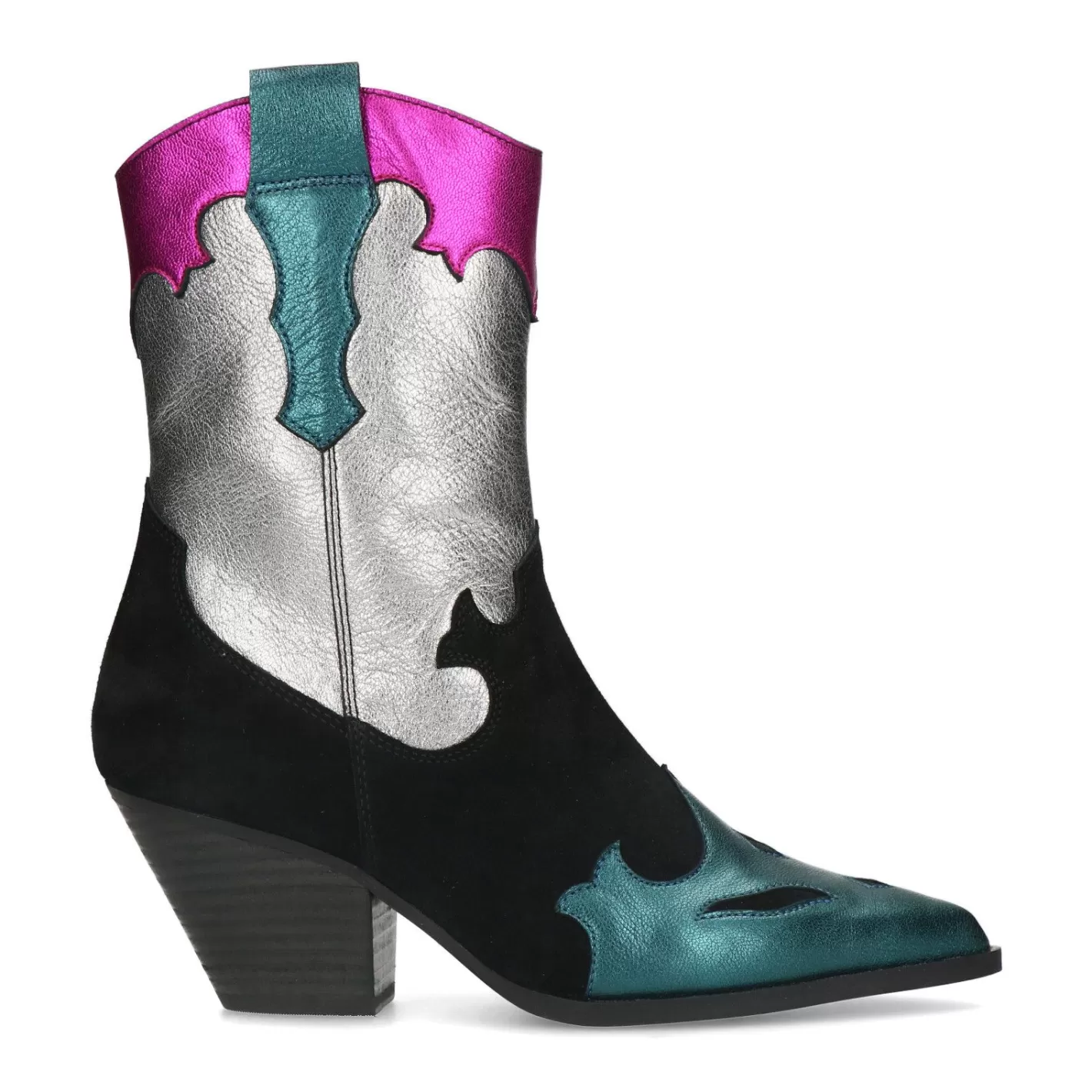 Santiags En Cuir Avec Details Metallises Colores - Noir<Sacha Clearance
