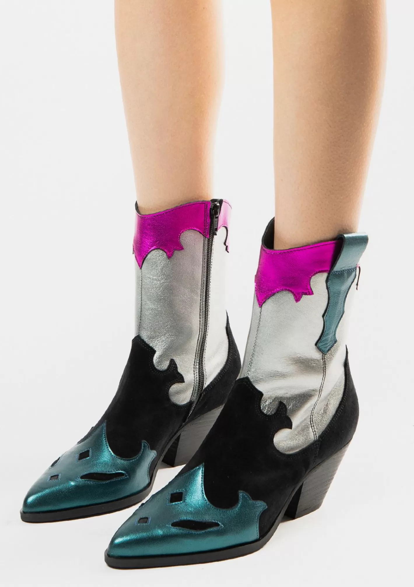 Santiags En Cuir Avec Details Metallises Colores - Noir<Sacha Clearance