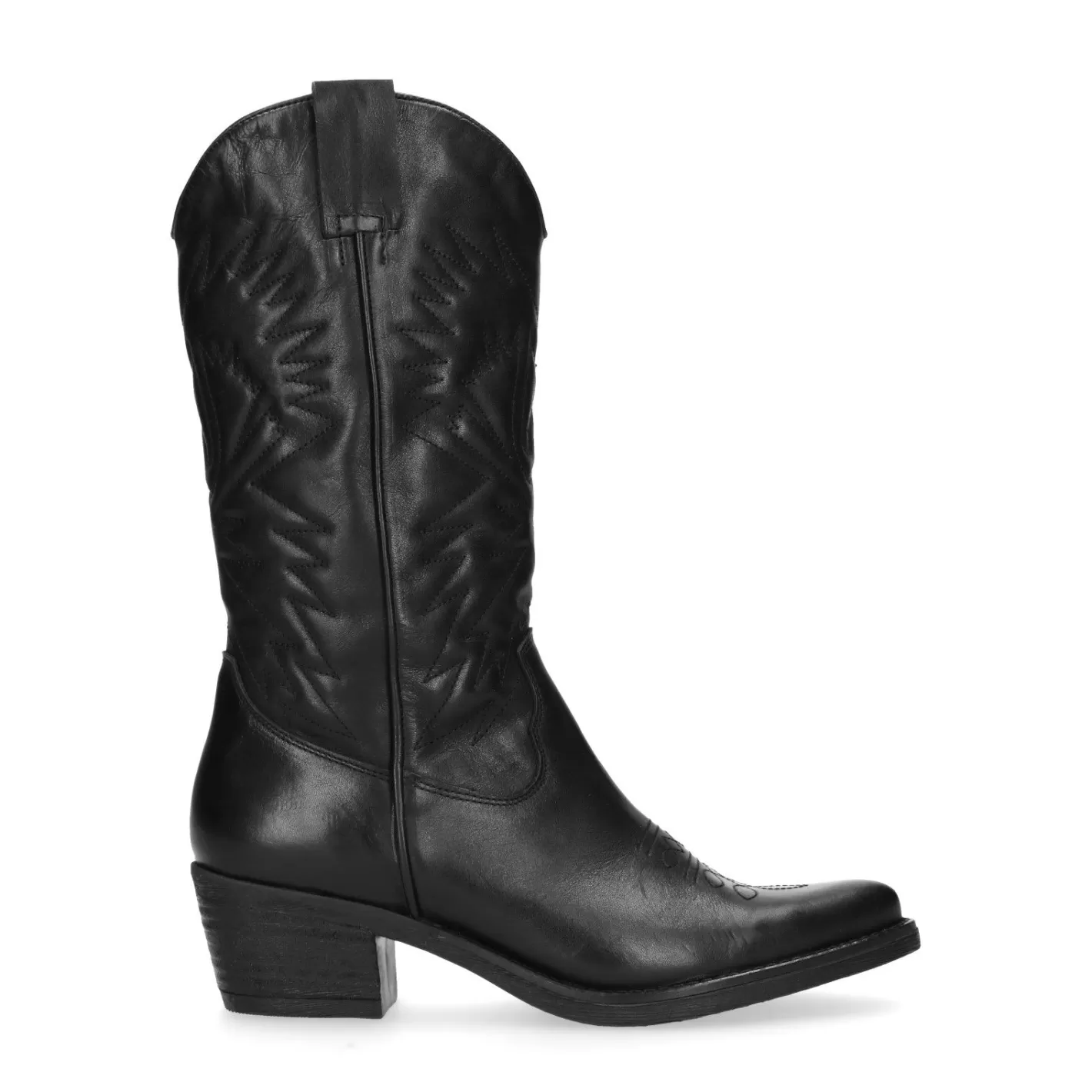 Santiags En Cuir Avec Surpiqures Decoratives - Noir<Sacha Best Sale