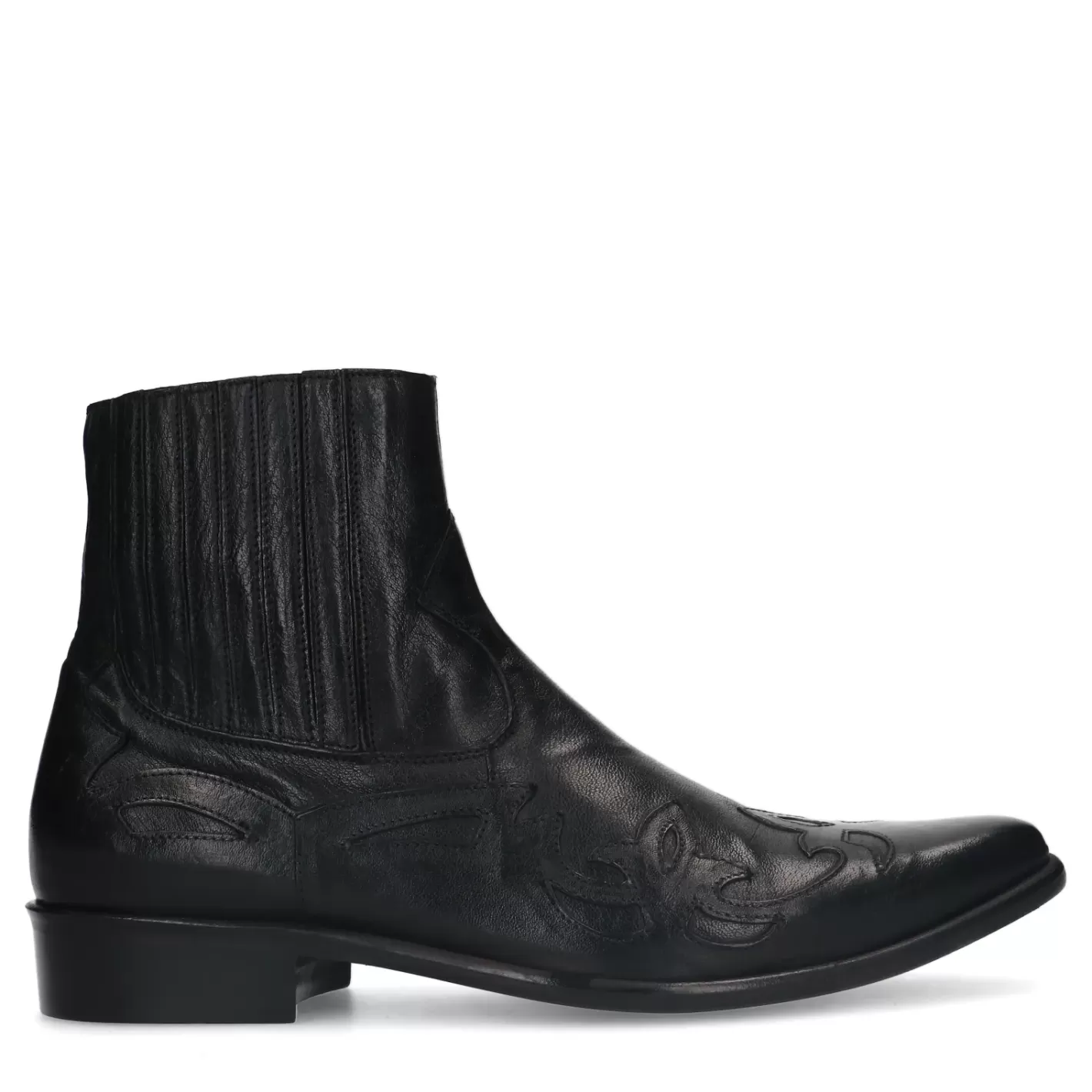 Santiags En Cuir Avec Surpiqures Decoratives - Noir<Sacha Discount
