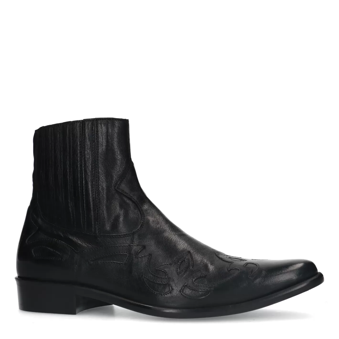 Santiags En Cuir Avec Surpiqures Decoratives - Noir<Sacha Discount