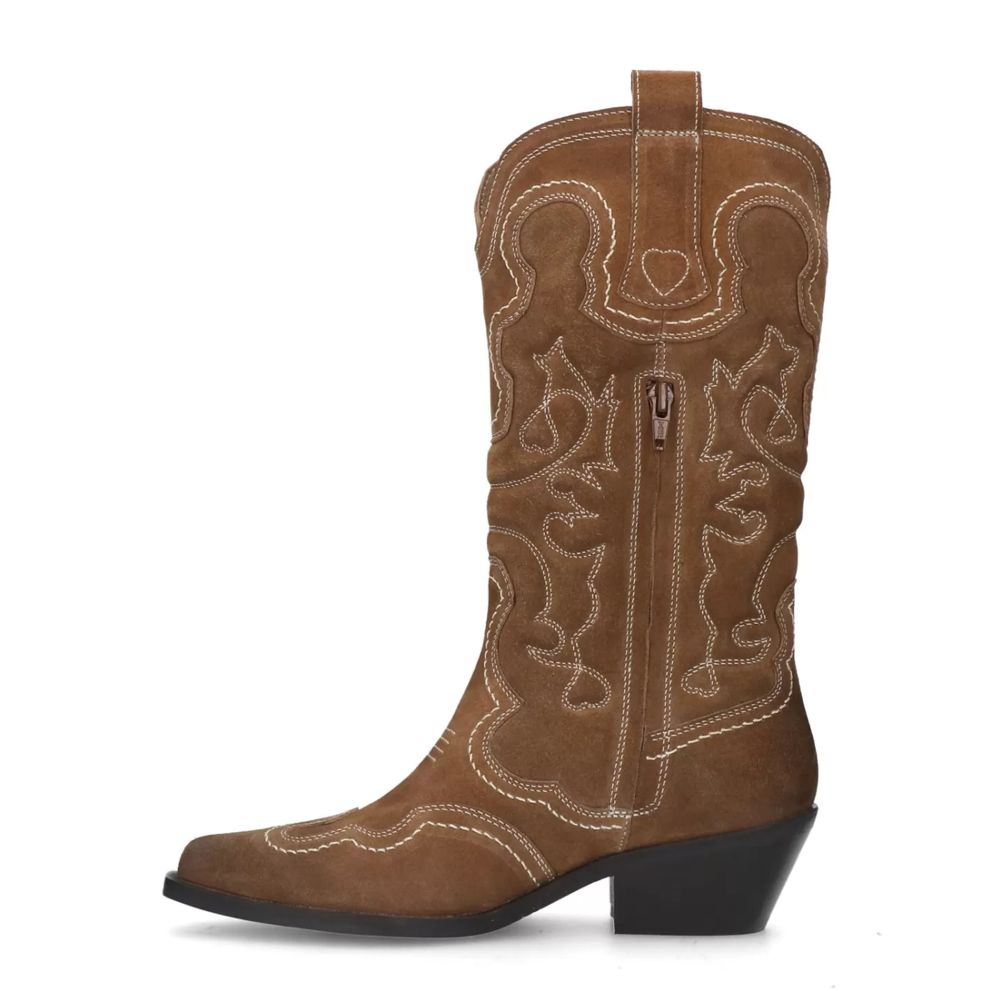 Santiags En Daim Avec Surpiqures Decoratives - Marron<Sacha Best Sale